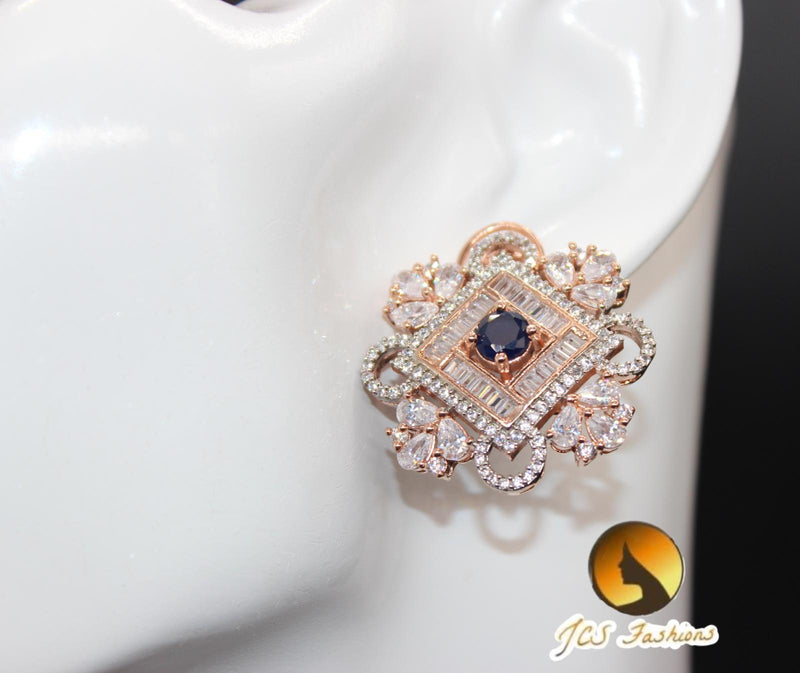 Stone Stud | Rose Gold Polish | White and Blue