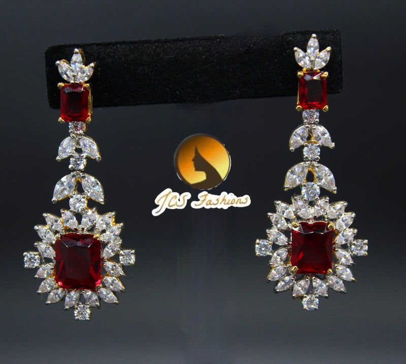 Designer Long Earring with Red and White Stones