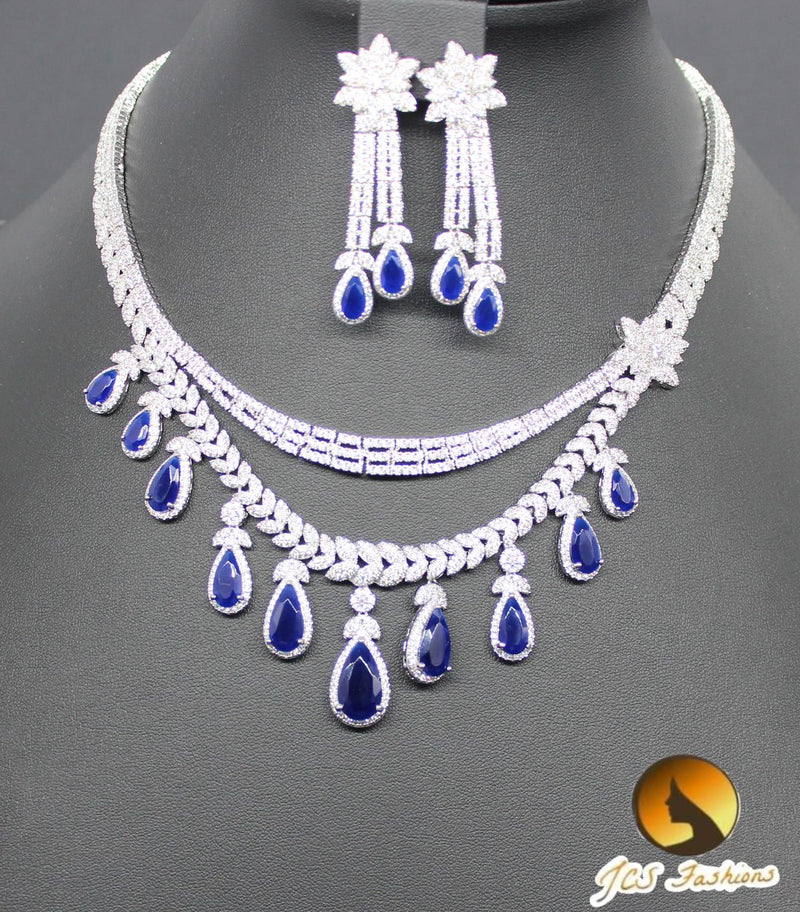 Sapphire Blue Cubic Zirconium and American Diamond Necklace set