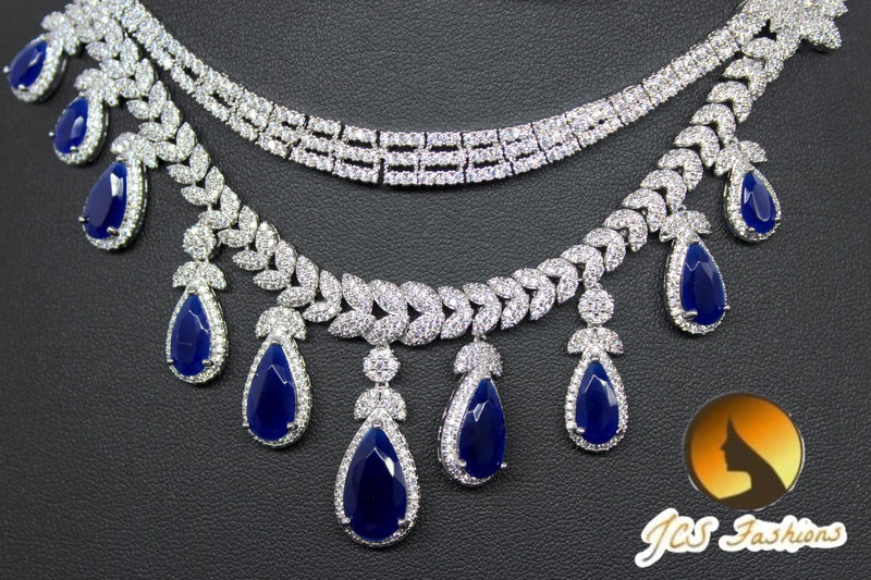 Sapphire Blue Cubic Zirconium and American Diamond Necklace set