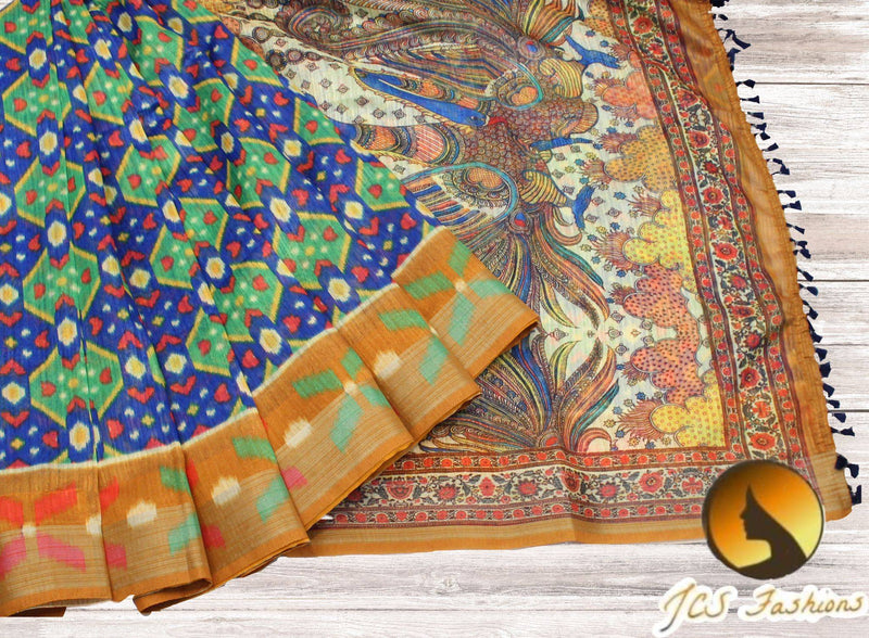Jute Silk Saree with Kalamkari Designs in Pallu