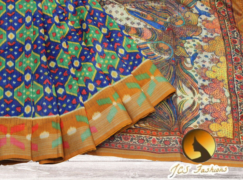 Jute Silk Saree with Kalamkari Designs in Pallu