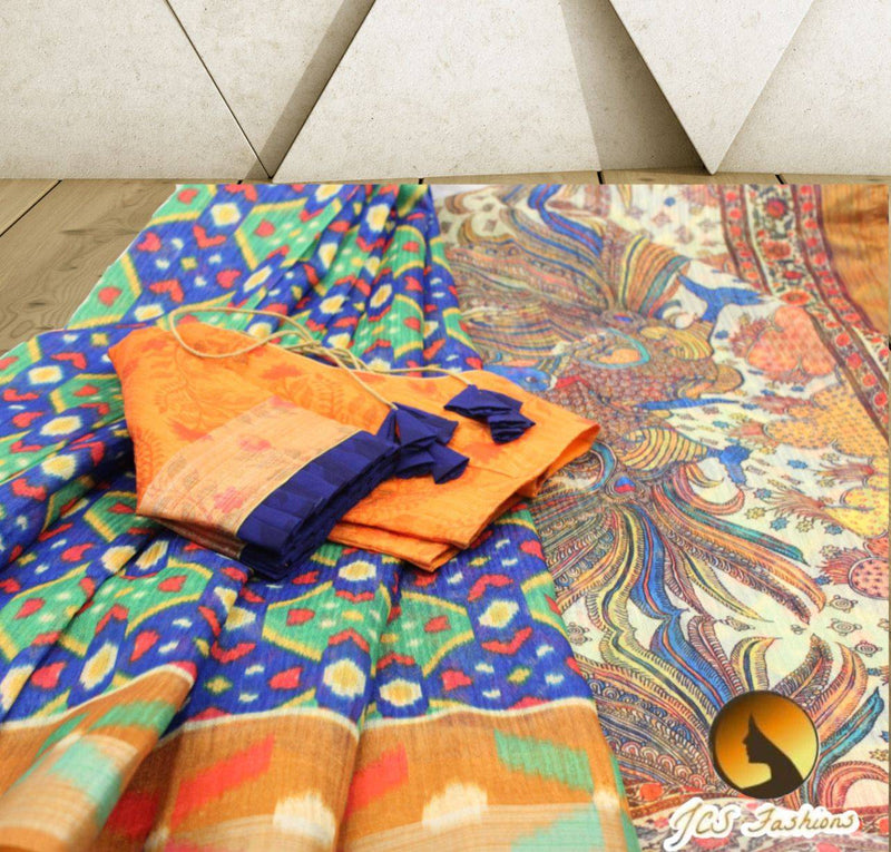 Jute Silk Saree with Kalamkari Designs in Pallu