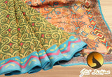 Jute Silk Saree with beautiful Kalamkari designs in Pallu. Saree with fully stitched blouse