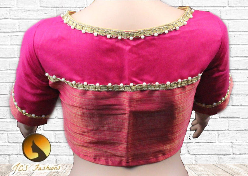 Jute Linen Saree with ready to wear blouse. golden border