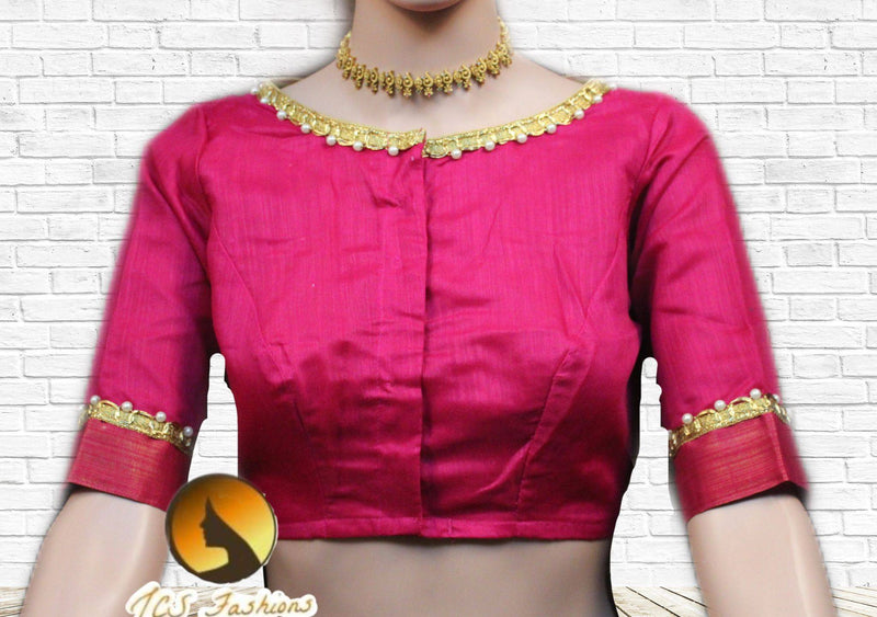Jute Linen Saree with ready to wear blouse. golden border