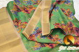 Jute Linen Saree with ready to wear blouse. golden border