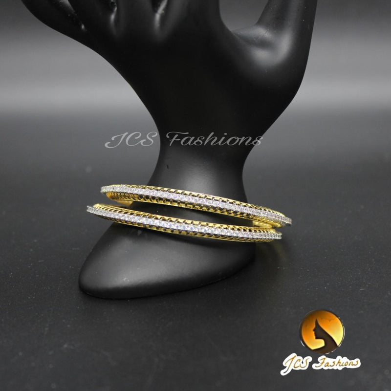 White stone bangles in gold polish