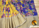 Jute Linen Saree with ready to wear blouse. golden border
