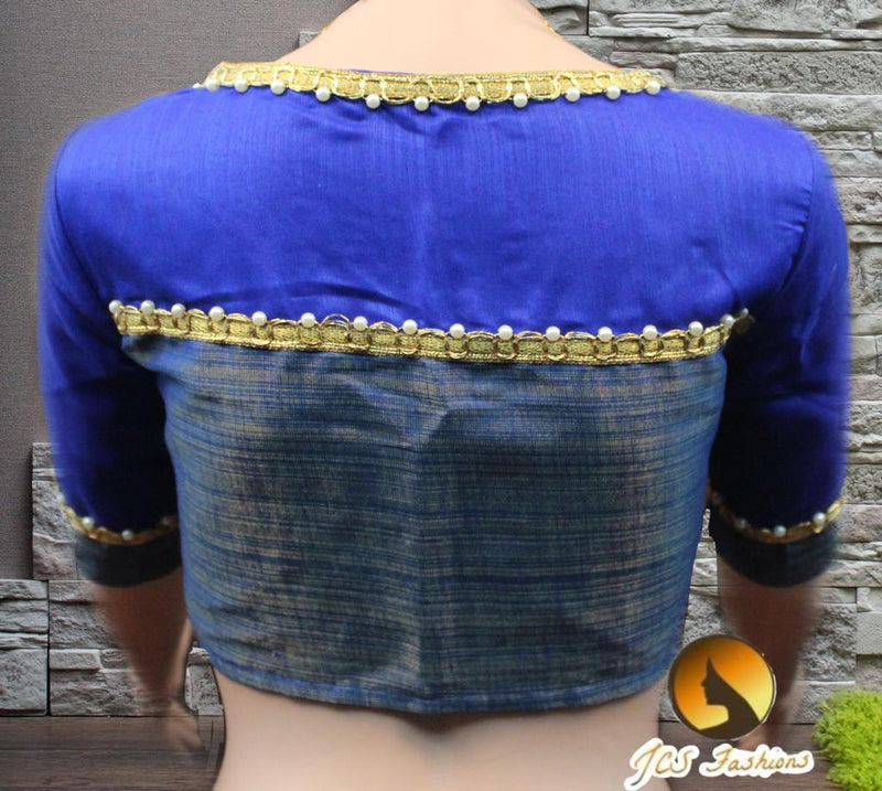 Jute Linen Saree with ready to wear blouse. golden border