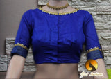 Jute Linen Saree with ready to wear blouse. golden border
