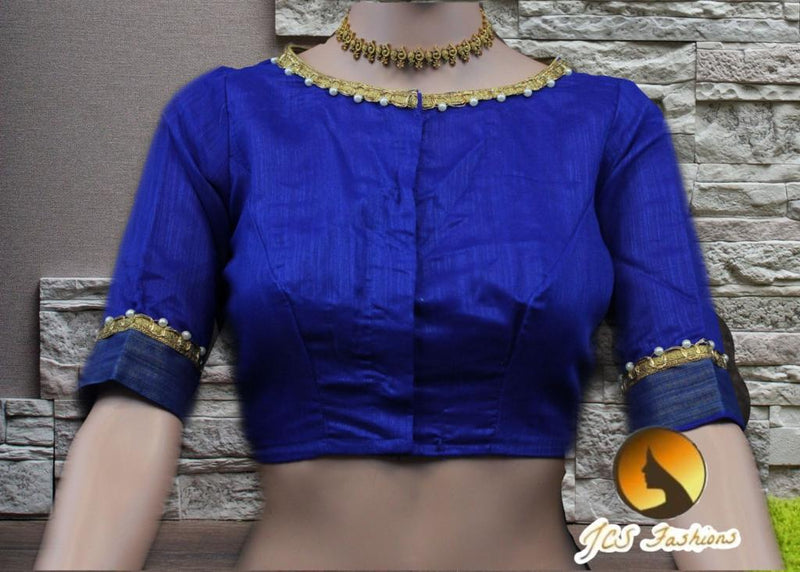Jute Linen Saree with ready to wear blouse. golden border