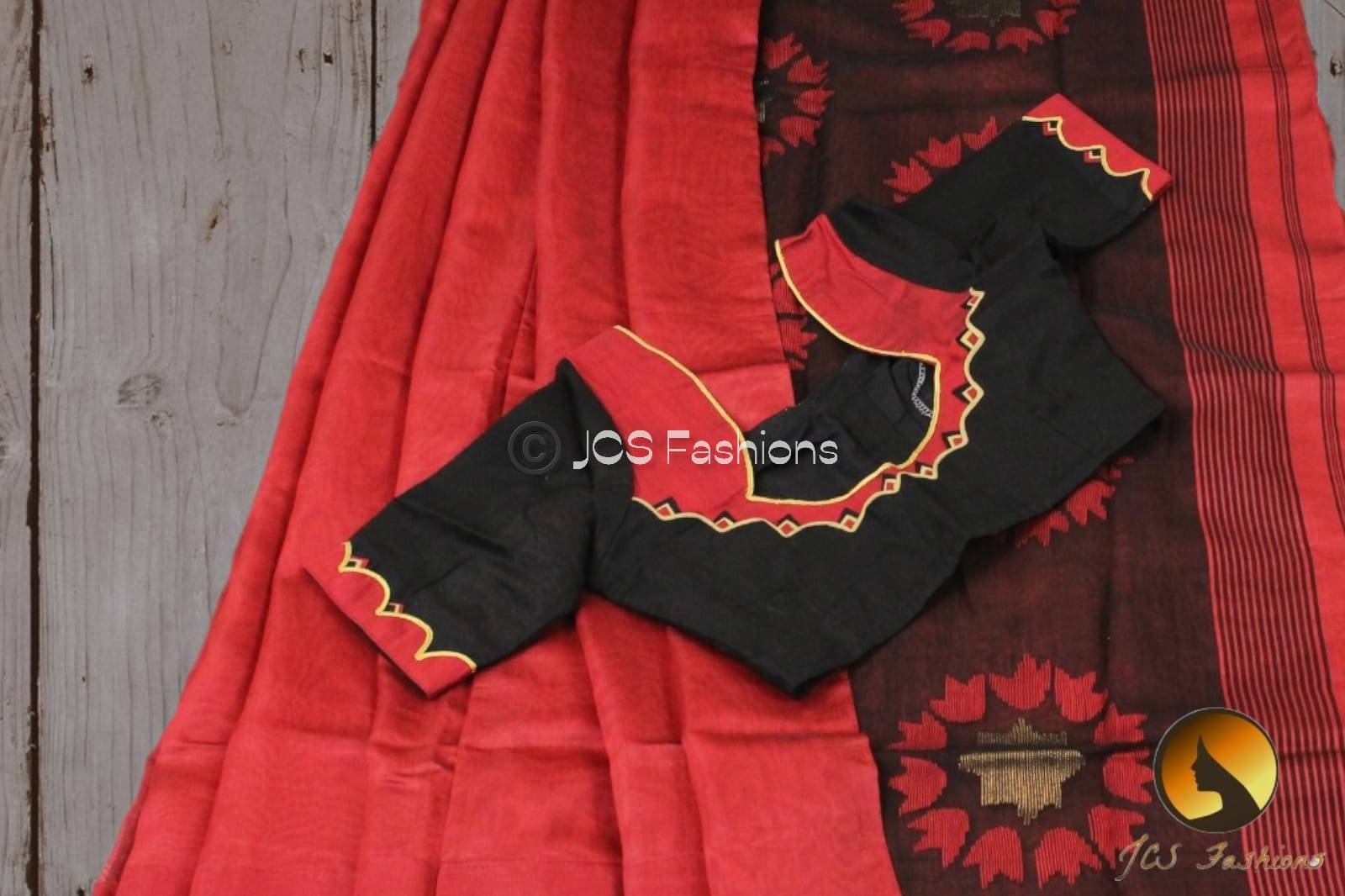 Matka Silk Saree with Fully Stitched Blouse Saree JCS Fashions