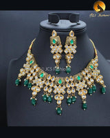 Handmade Kundan Necklace Set in Gold Polish
