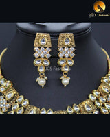 Handmade Kundan Necklace Set in Gold Polish