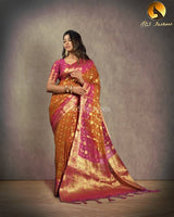 Chiffon Silk Saree with Floral Patterns and Golden zari Work