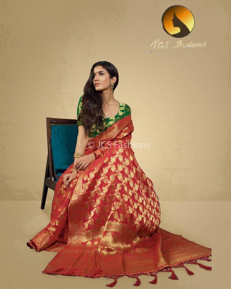 Chiffon Silk Saree with Floral Patterns and Golden zari Work
