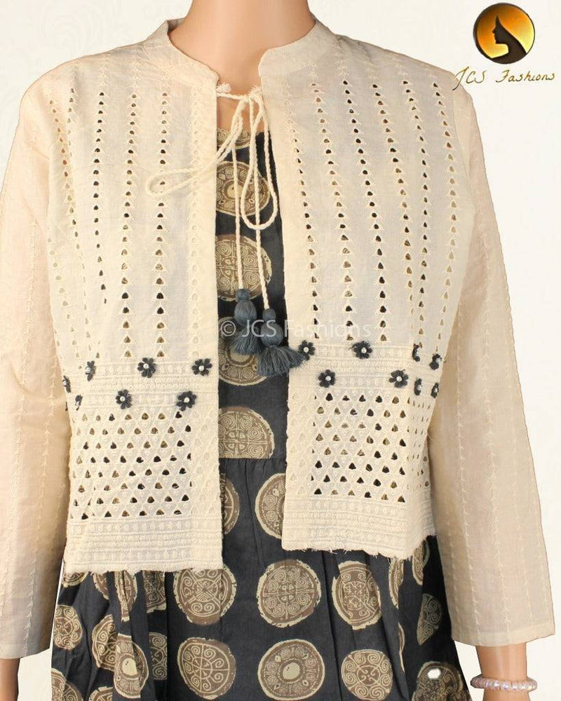 Statement Block Print Anarkali Long Dress with Stylish Jacket