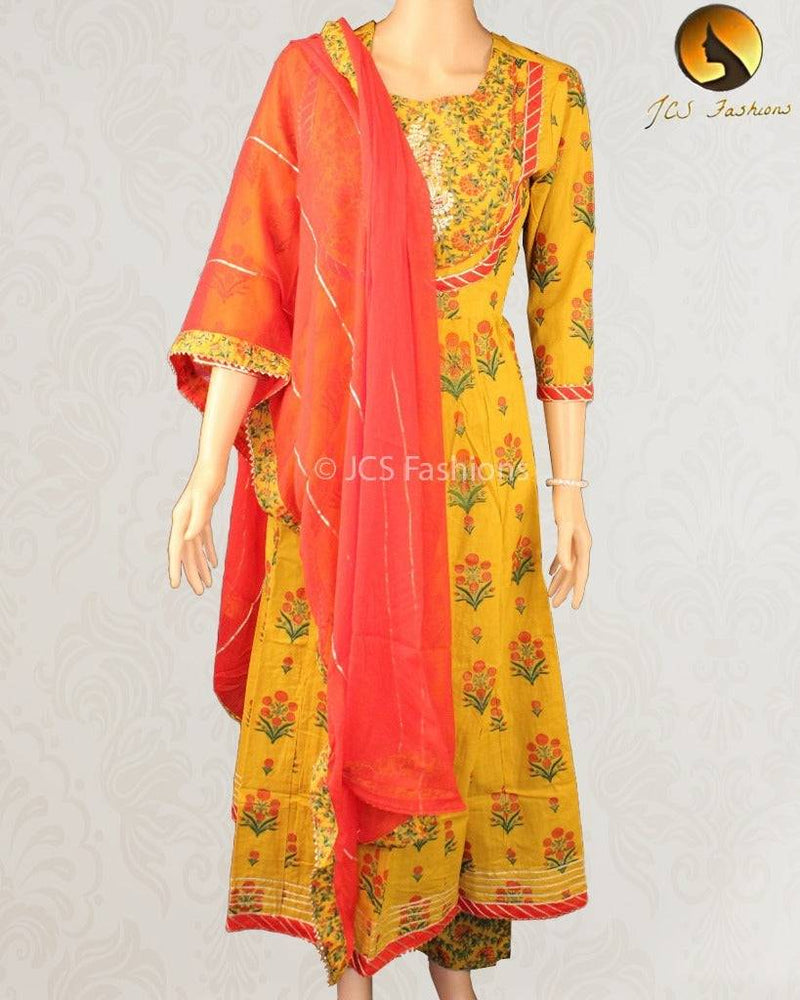 Cotton Anarkali Kurti with pant and dupatta, 3 piece set.