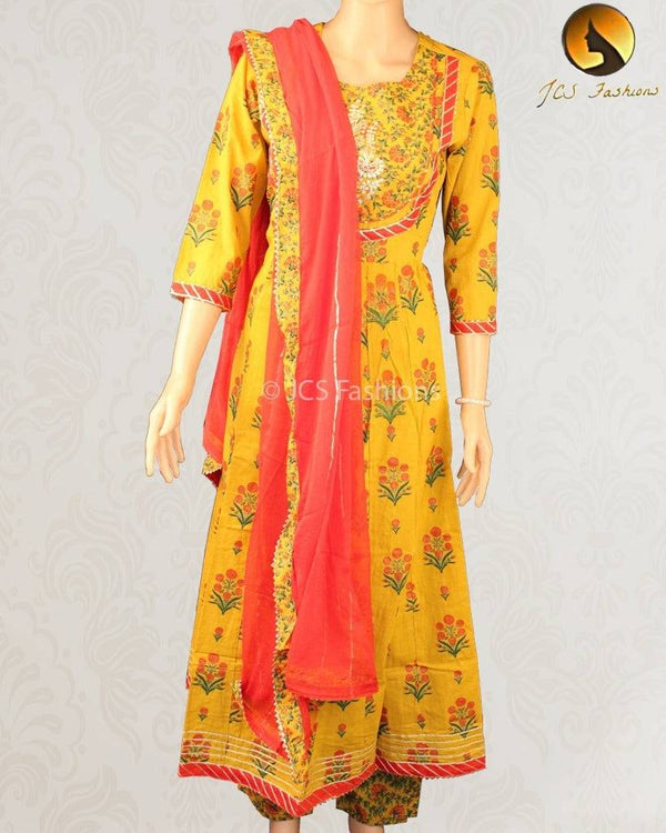 Cotton Anarkali Kurti with pant and dupatta, 3 piece set.