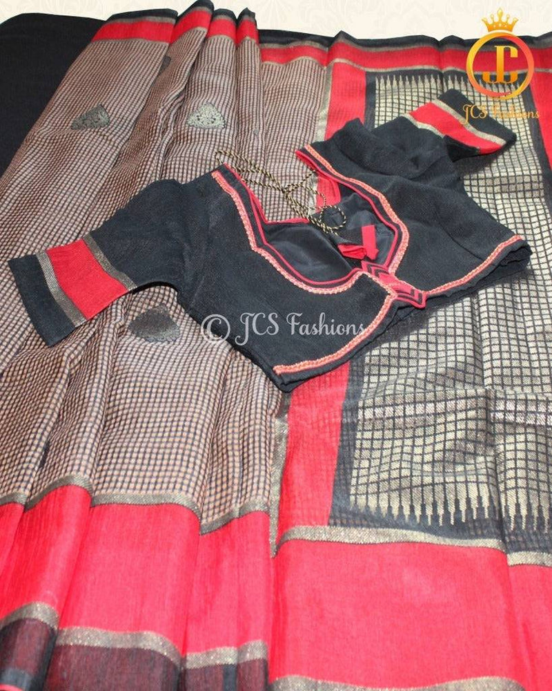 Khadhi silk saree with fully stitched blouse.