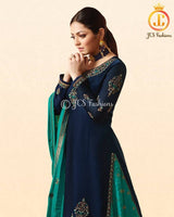 Designer Stylish Embroidery Kurti in Navy Blue with Green