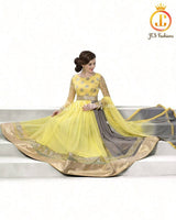 Yellow Indian Anarkali Gown Dress, Fully Stitched Indian Outfit.