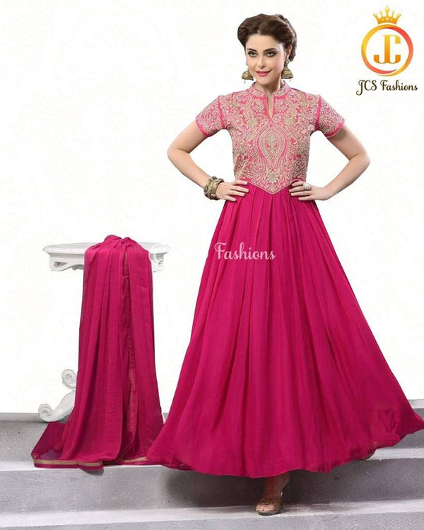 Pink Indian Anarkali Gown Dress, Fully Stitched Indian Outfit.