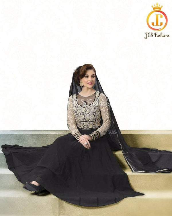 Black Indian Anarkali Gown Dress, Fully Stitched Indian Outfit.