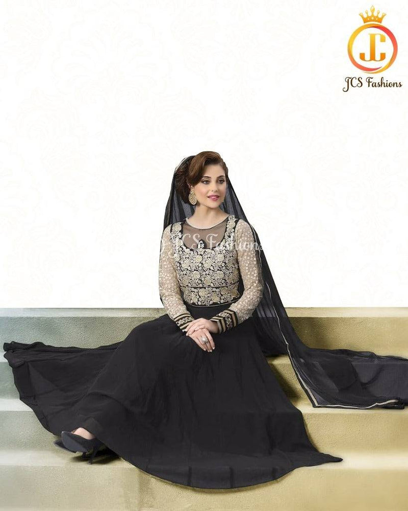 Black Heavy Embroidery Georgette Anarkali Gown - Urban Womania