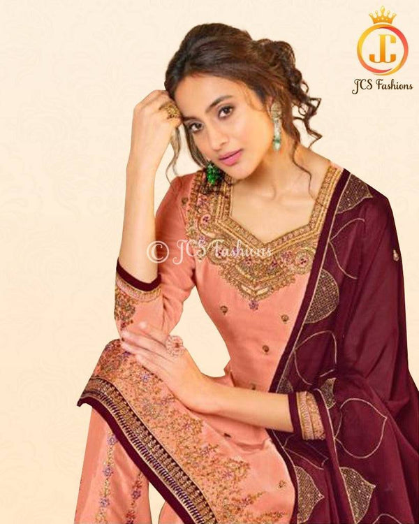 Soft Silk Three Piece salwar suit In Peach