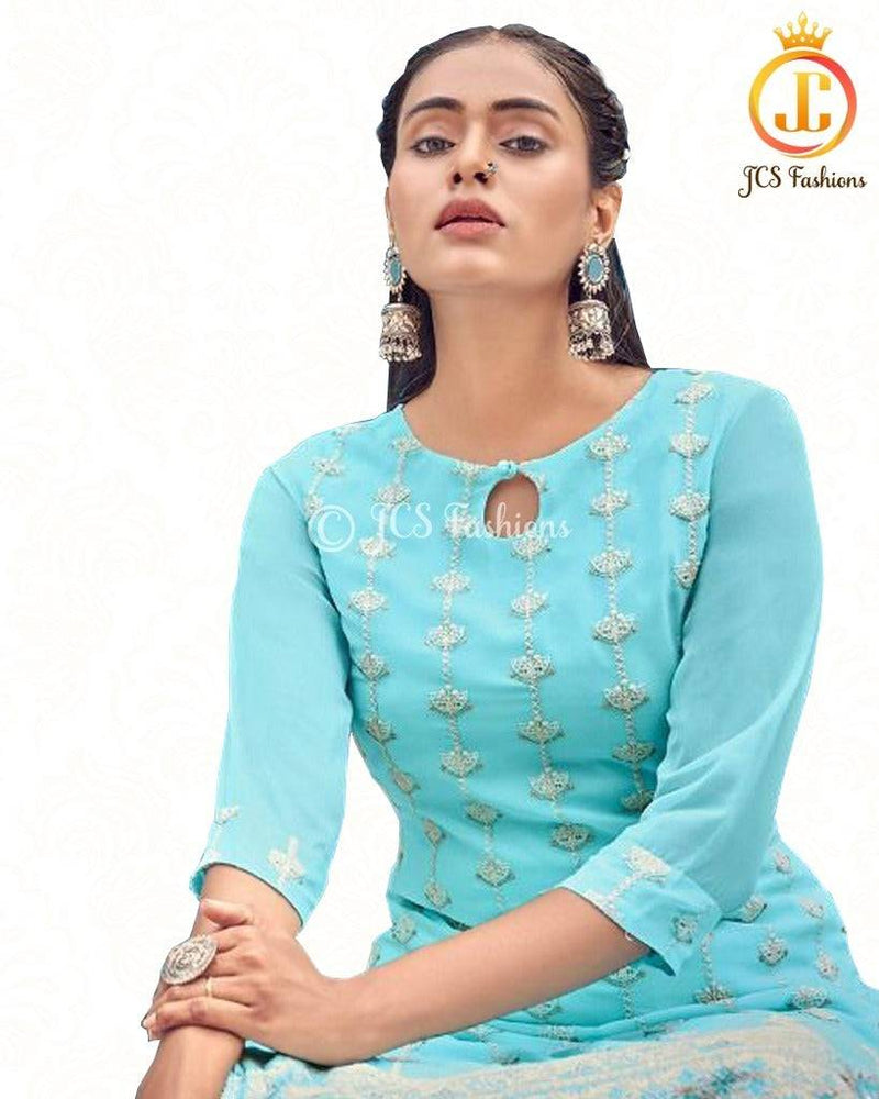 Pure Georgette Kurti With Skirt in Pastel Colors