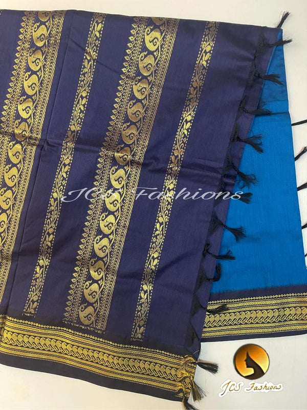 Traditional Madurai Silk cotton handloom saree in Blue