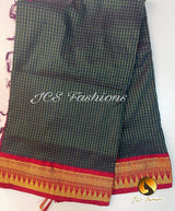 Traditional Madurai Silk cotton handloom saree in Green and Red