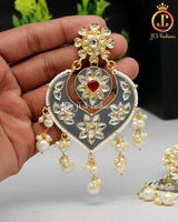 Chic Grey Meenakari Earrings | Alloy Gold Plated, Kundan & Beads Stones