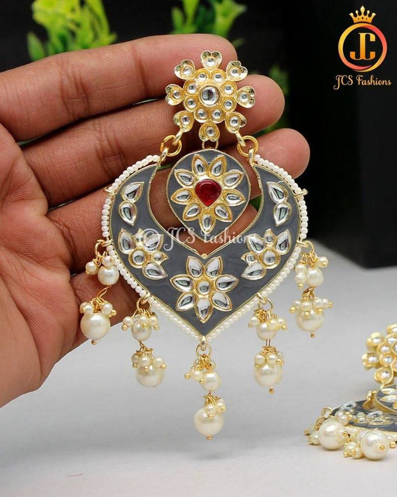 Elegant Grey Color Meenakari Earrings