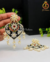 Black Meenakari Earrings | Alloy Gold Plated, Kundan and Beads Stones