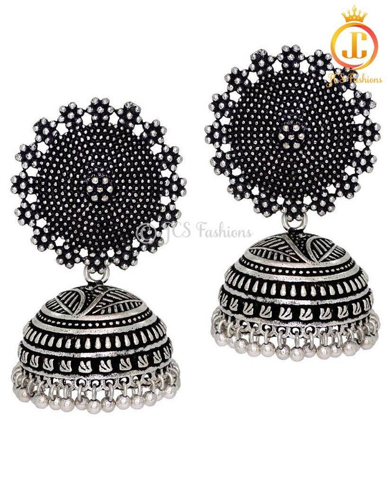 Cultural Charms Authentic Oxidized Silver Plated Jhumka Earrings