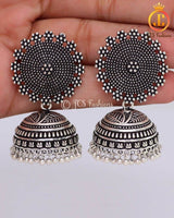 Cultural Charms Authentic Oxidized Silver Plated Jhumka Earrings