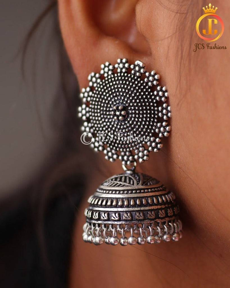 Cultural Charms Authentic Oxidized Silver Plated Jhumka Earrings