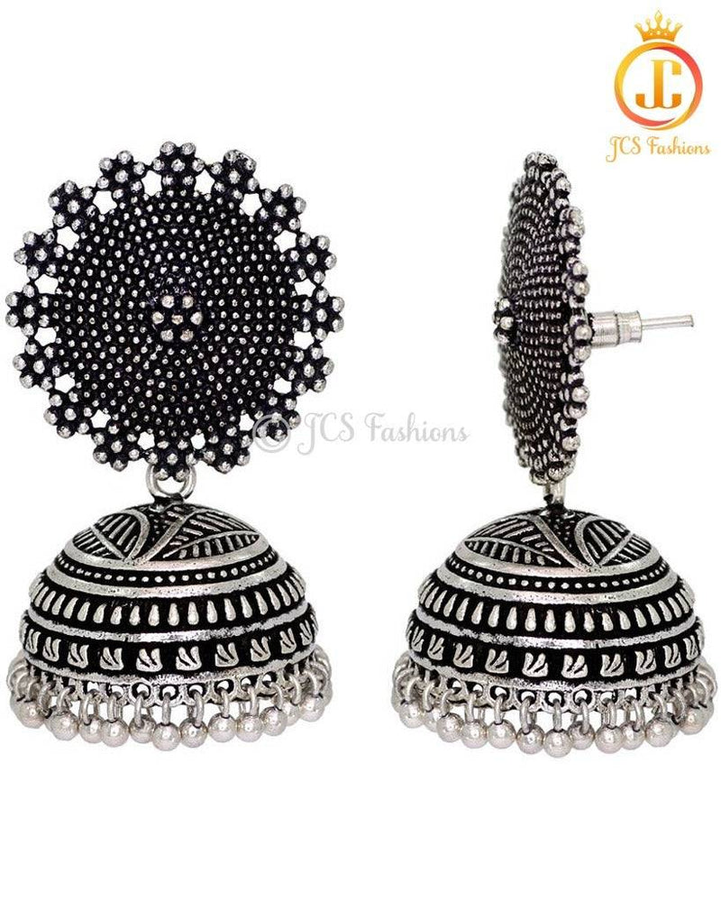 Cultural Charms Authentic Oxidized Silver Plated Jhumka Earrings