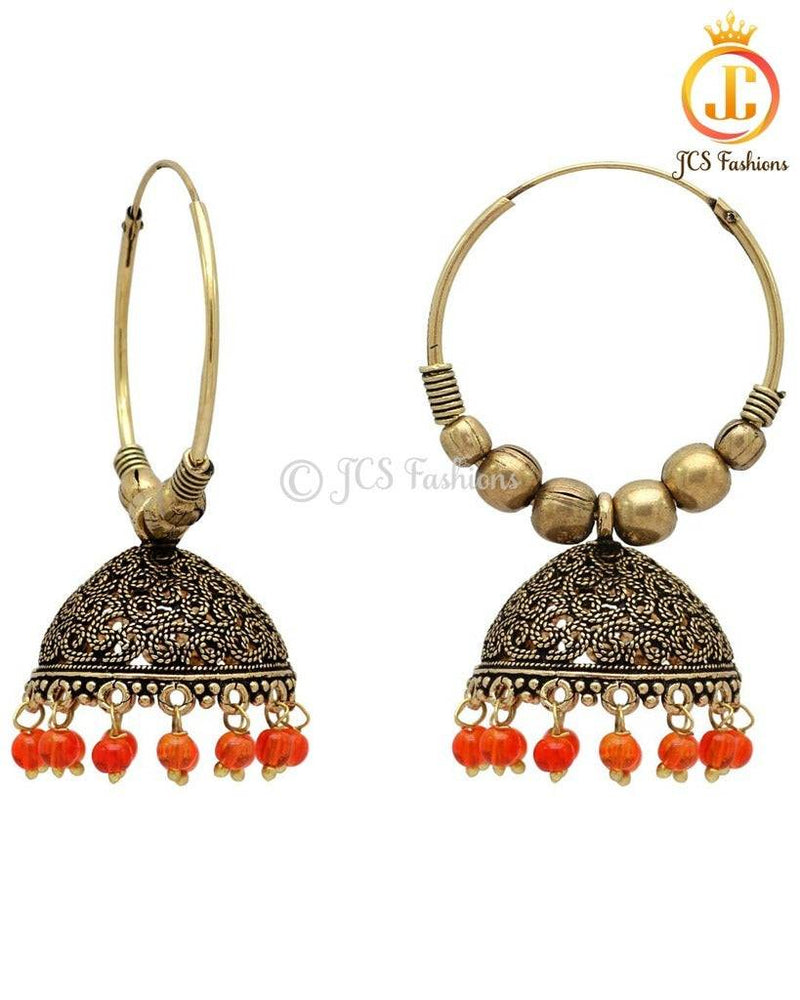 Beautiful Orange Color Beads Traditional Jhumka Earrings
