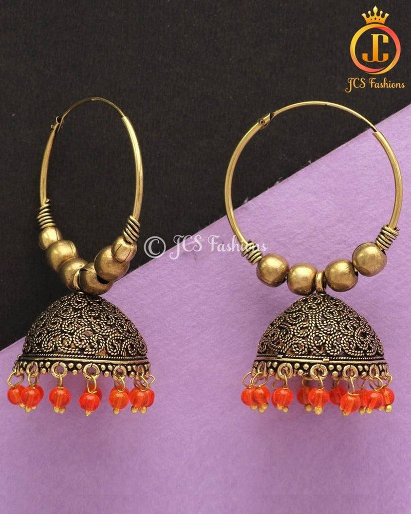 Beautiful Orange Color Beads Traditional Jhumka Earrings