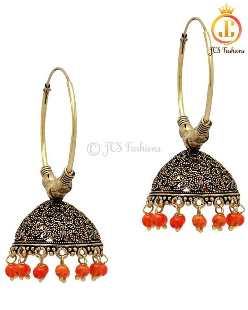 Beautiful Orange Color Beads Traditional Jhumka Earrings