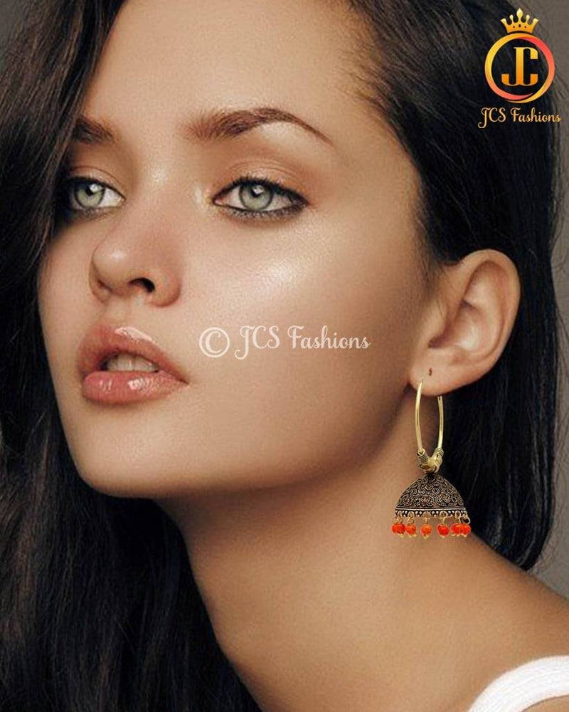 Beautiful Orange Color Beads Traditional Jhumka Earrings