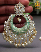 Rama Green Kundan Meenakari Earrings | Gold Plated Alloy, Hoop Style