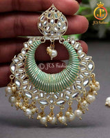 Radient Green Color Kundan Meenakari Earrings