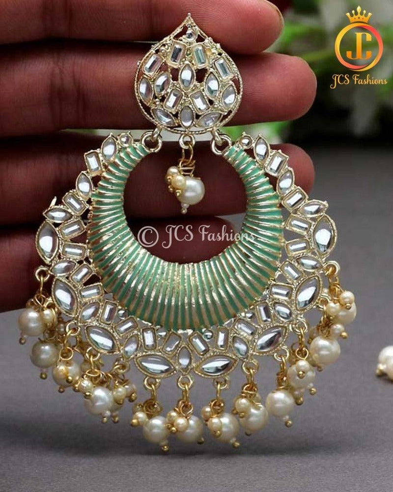 Radient Green Color Kundan Meenakari Earrings