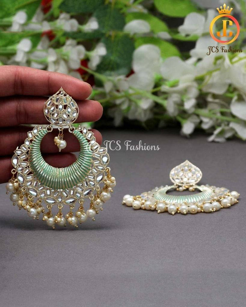 Radient Green Color Kundan Meenakari Earrings