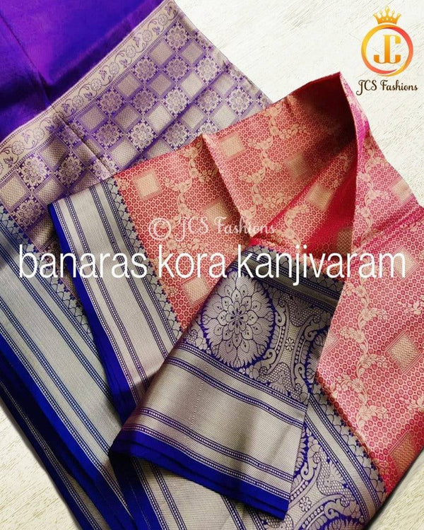 Banaras kora organza saree in Red and Purple